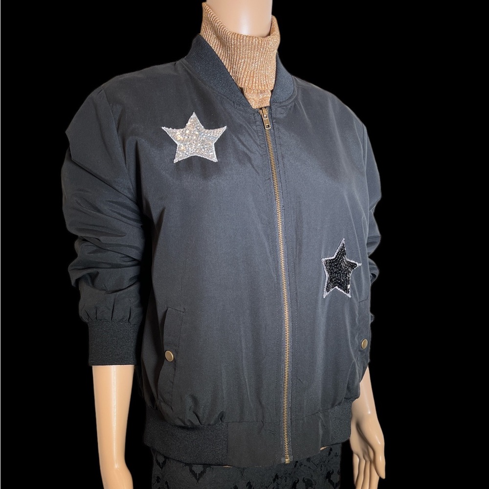 HIPPIE ROSE - Sequined Stars Bomber Jacket - Size XL